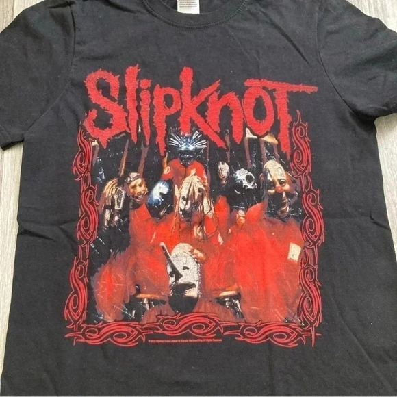 Slipknot merch Gildan Heavy Red Frame Band Mask Image Black Size S T Shirt 2013 - Picture 3 of 8